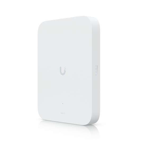Ubiquiti U5G-Max-Outdoor UniFi 5G Max Outdoor angled front view showing the front status LED and side signal strength indicators.