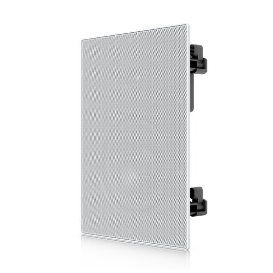 Ubiquiti UACC-In-Wall-Speaker UniFi In-Wall Speaker angled front view showing perforated grille and rear mounting clamps