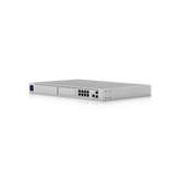 Ubiquiti UDM-SE Dream Machine Special Edition Cloud Gateway shown in a three-quarter view with visible ports and connection sockets.