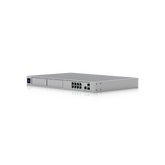 Ubiquiti UDM-Pro-Max UniFi Dream Machine Pro Max shown in a three-quarter view with visible ports and connection sockets.