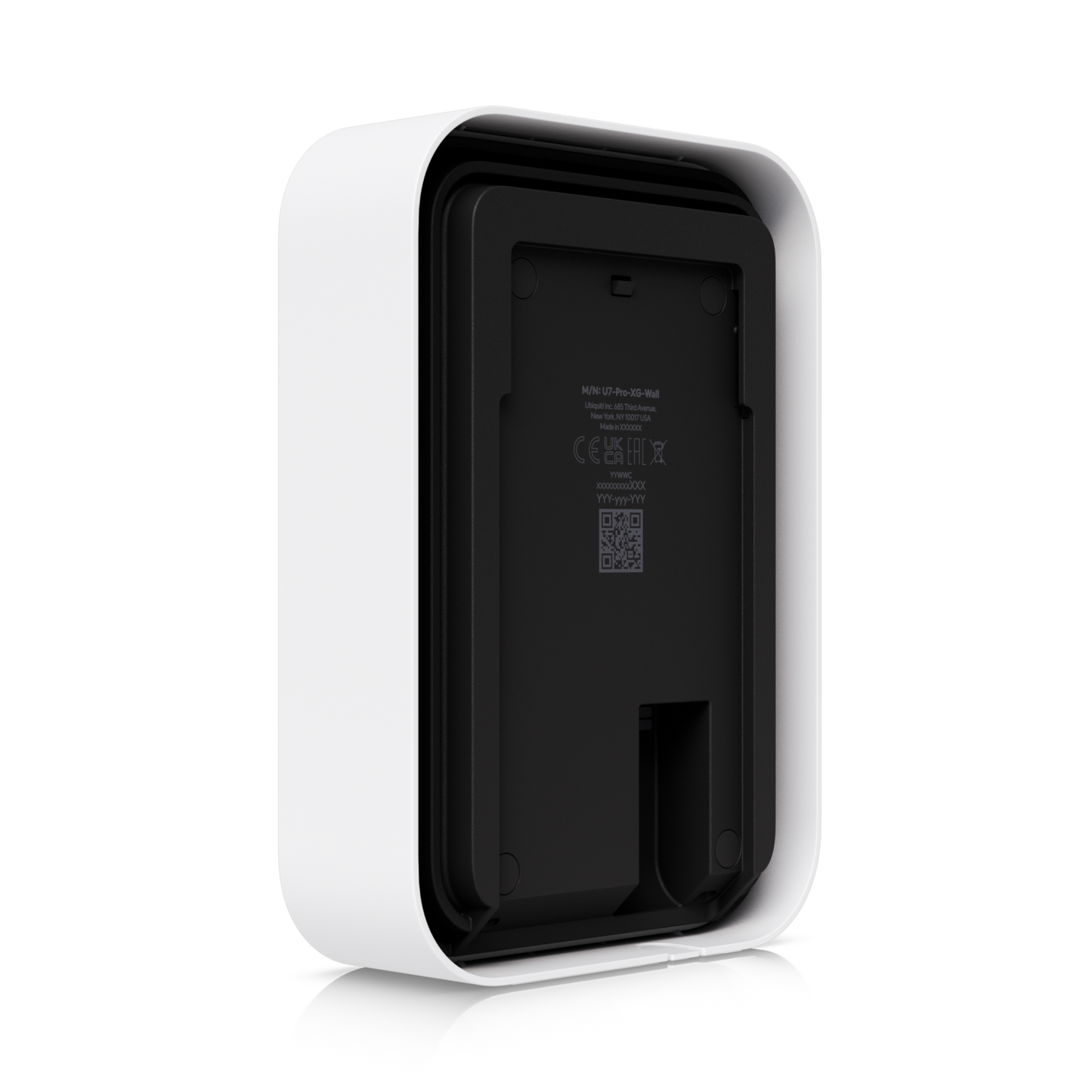 Rear view of the Ubiquiti U7 Pro XG Wall access point fitted inside the paintable cover