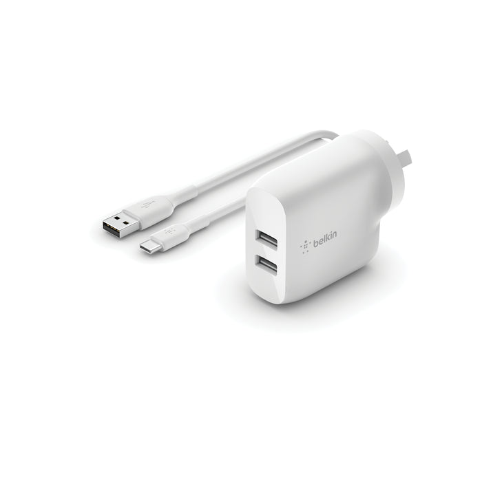 Belkin BoostCharge Dual USB-A Charger 24W | USB A to C cable