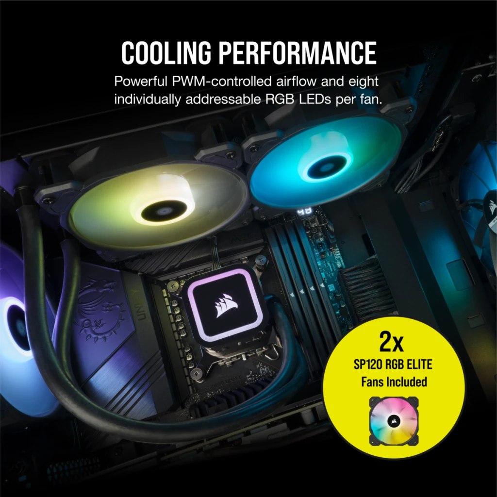 Corsair AIO Liquid CPU Cooler 240mm iCUE H100x RGB Elite