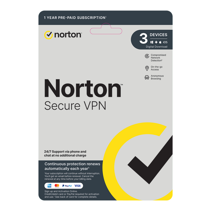 Norton Secure VPN | 1 User | 3 or 5 Devices | 1 Year | 21432707