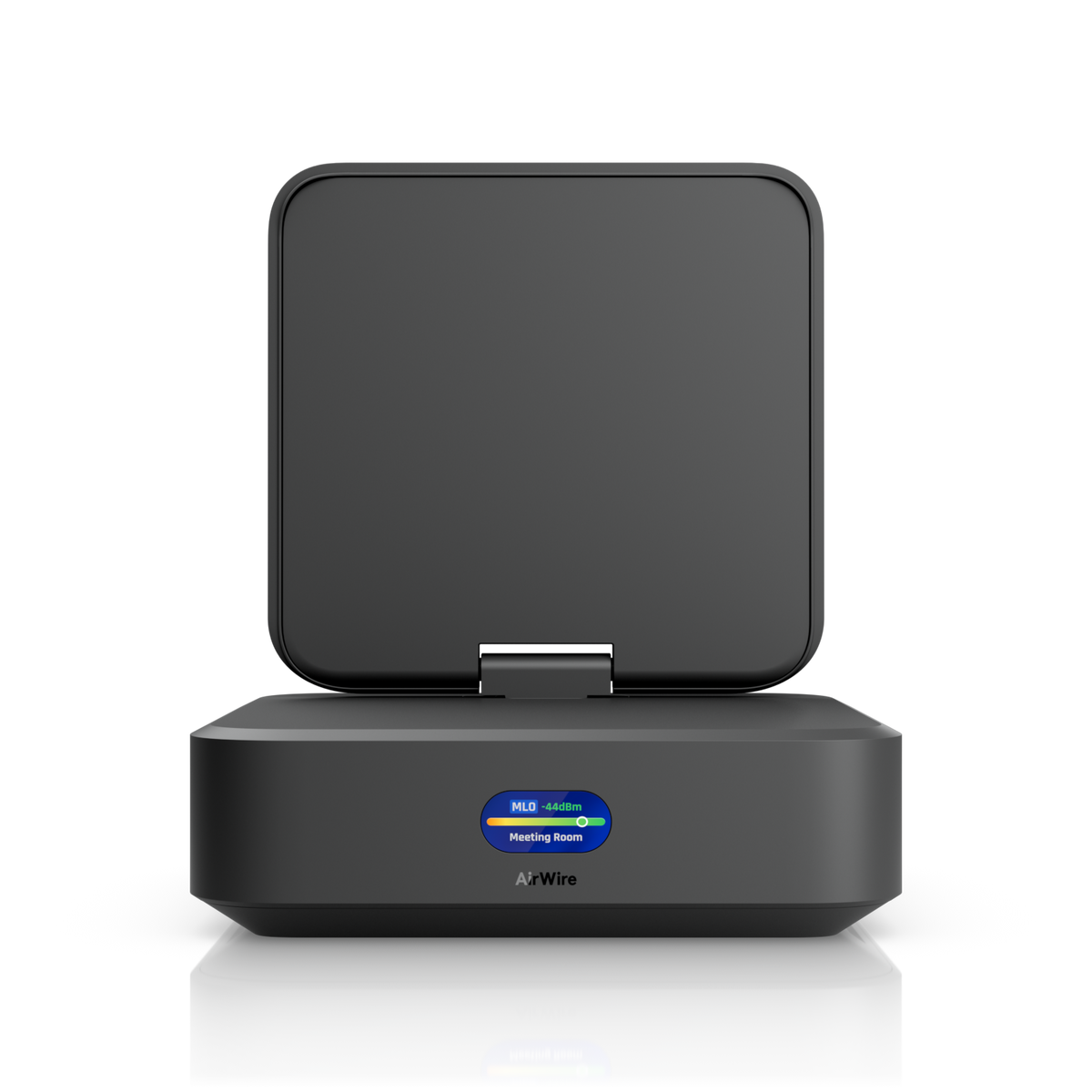 Ubiquiti U-AirWire UniFi AirWire front view with upright antenna panel and signal strength display