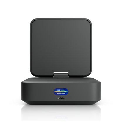 Ubiquiti U-AirWire UniFi AirWire front view with upright antenna panel and signal strength display
