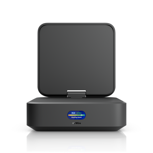 Ubiquiti U-AirWire UniFi AirWire front view with upright antenna panel and signal strength display