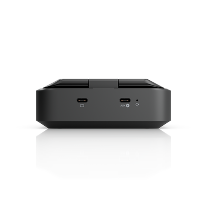 Ubiquiti U-AirWire UniFi AirWire rear view with folded antenna, main and AUX USB-C ports and reset button
