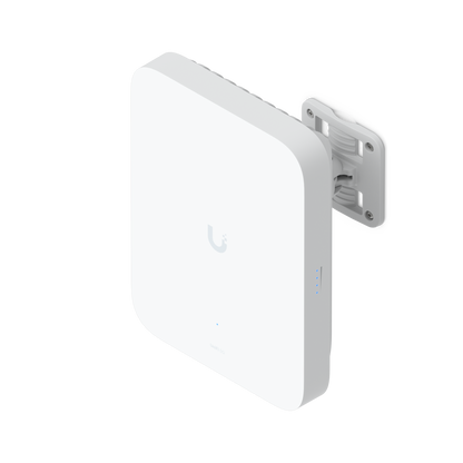 Ubiquiti U5G-Max-Outdoor UniFi 5G Max Outdoor angled front view with an adjustable wall-mount bracket attached behind the housing.