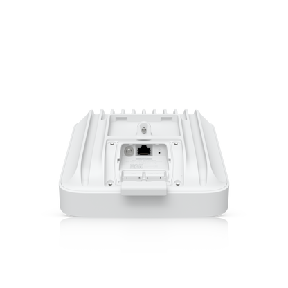 Ubiquiti U5G-Max-Outdoor UniFi 5G Max Outdoor low rear view showing the exposed Ethernet port, reset button and two Nano-SIM trays.