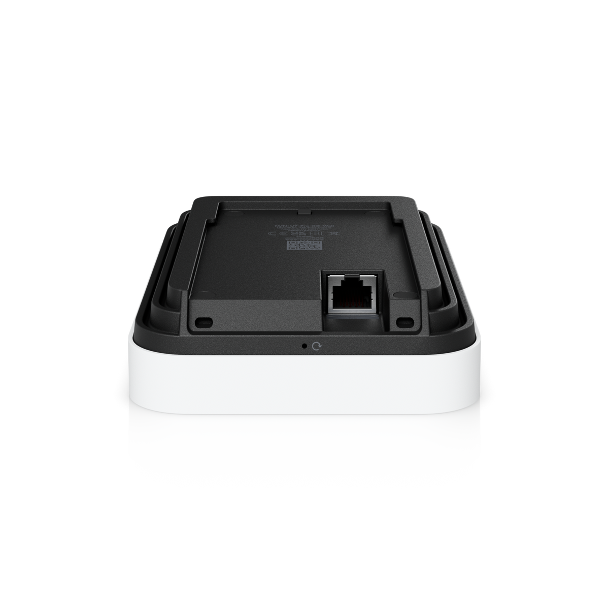 Ubiquiti U7-Pro-XG-Wall UniFi U7 Pro XG Wall lower rear view showing the recessed 10GbE PoE+ Ethernet port and reset pinhole