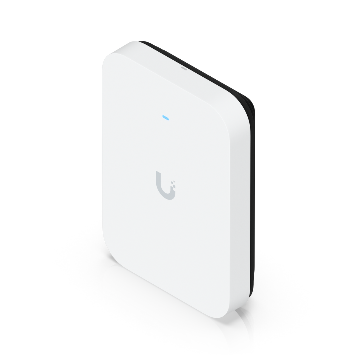 Ubiquiti U7-Pro-XG-Wall UniFi U7 Pro XG Wall elevated front view showing the top edge, rounded casing and status LED