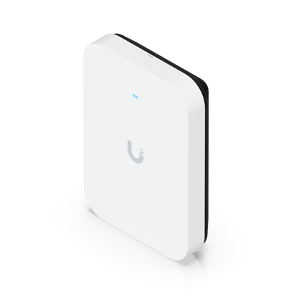 Ubiquiti U7-Pro-XG-Wall UniFi U7 Pro XG Wall elevated front view showing the top edge, rounded casing and status LED