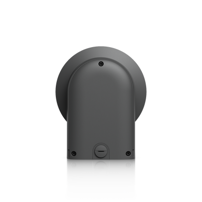 Ubiquiti UACC-AI-MS-4-AM-B UniFi AI Multi Sensor 4 black camera arm mount viewed from above, showing the top cover, recessed screws and slotted plug.