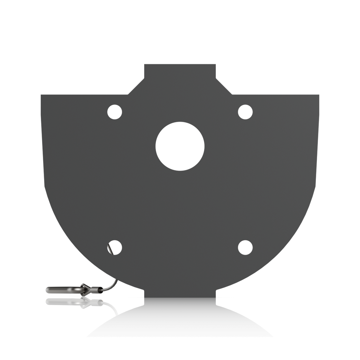 Rear mounting plate for the Ubiquiti UACC-AI-MS-4-AM-B UniFi AI Multi Sensor 4 black camera arm mount, with four fixing holes and a safety tether.