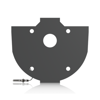 Rear mounting plate for the Ubiquiti UACC-AI-MS-4-AM-B UniFi AI Multi Sensor 4 black camera arm mount, with four fixing holes and a safety tether.