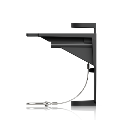 Side view of the wall bracket for the Ubiquiti UACC-AI-MS-4-AM-B UniFi AI Multi Sensor 4 black camera arm mount, showing the safety tether and clip.