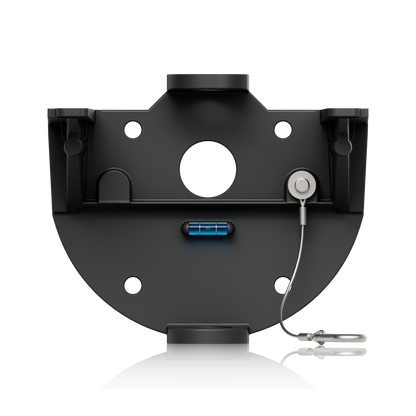 Wall plate for the Ubiquiti UACC-AI-MS-4-AM-B UniFi AI Multi Sensor 4 black camera arm mount, showing the built-in spirit level and safety tether.