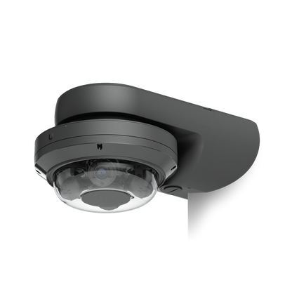 Ubiquiti UACC-AI-MS-4-AM-B UniFi AI Multi Sensor 4 black camera arm mount, angled view showing the curved support and attached dome camera.