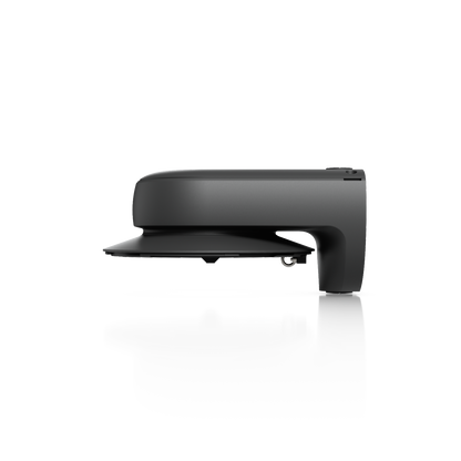 Ubiquiti UACC-AI-MS-4-AM-B UniFi AI Multi Sensor 4 black camera arm mount in side profile, showing the projecting arm and vertical rear plate.
