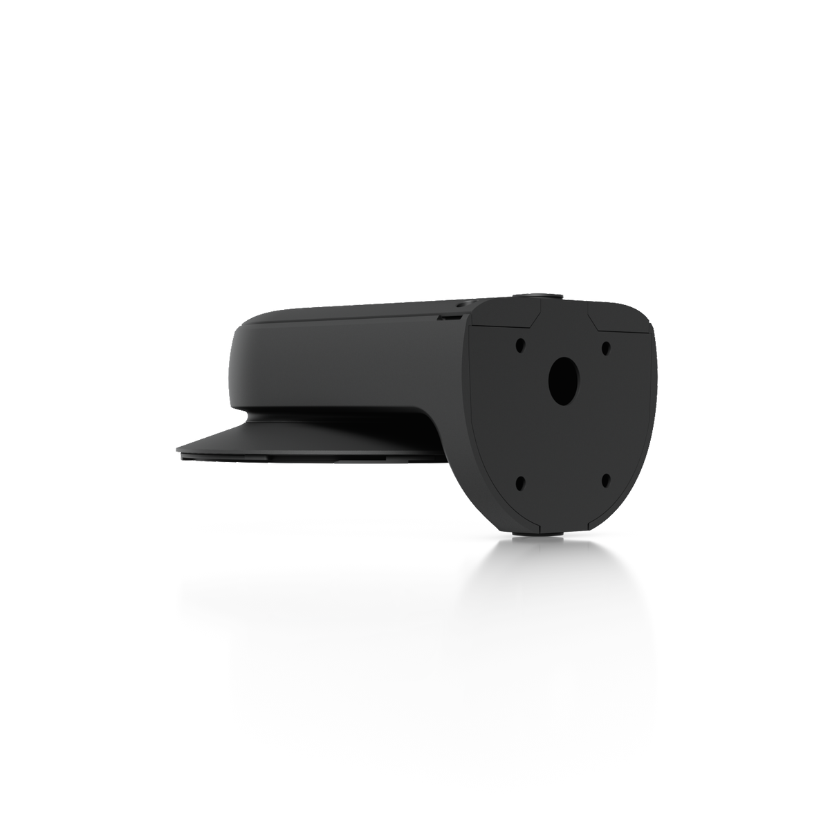 Ubiquiti UACC-AI-MS-4-AM-B UniFi AI Multi Sensor 4 black camera arm mount, rear angled view showing the mounting plate and cable opening.