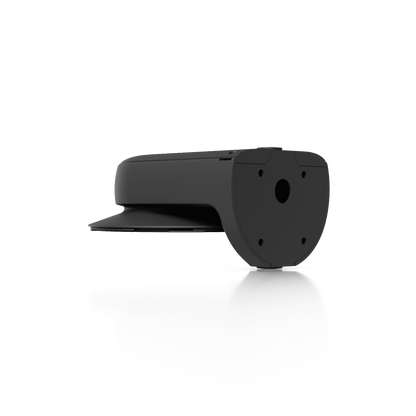 Ubiquiti UACC-AI-MS-4-AM-B UniFi AI Multi Sensor 4 black camera arm mount, rear angled view showing the mounting plate and cable opening.