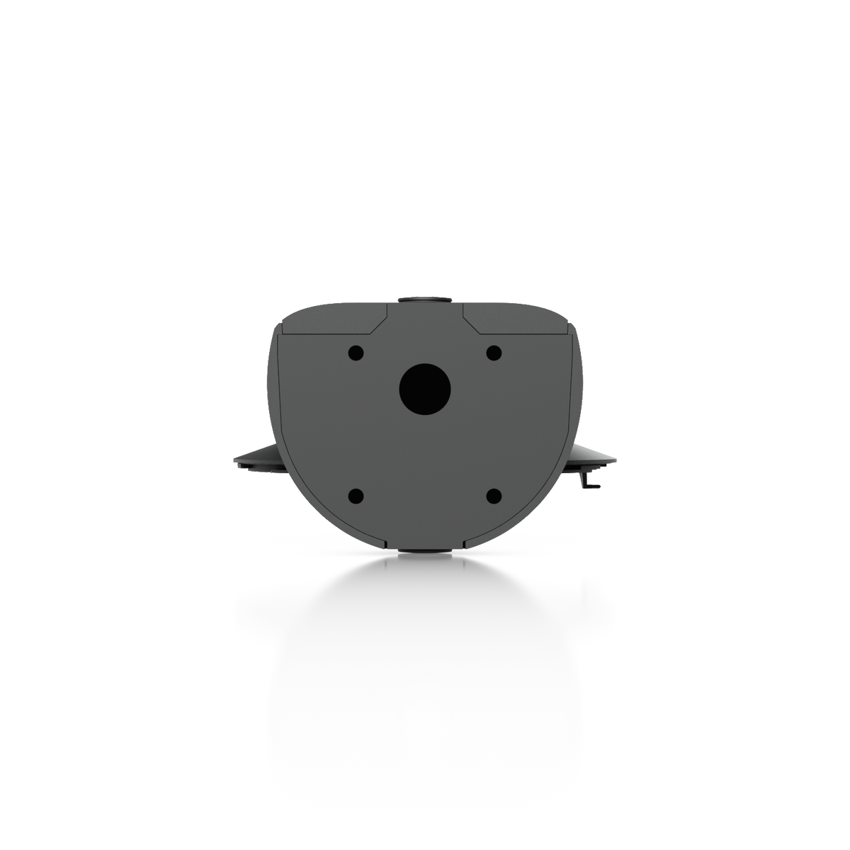 Ubiquiti UACC-AI-MS-4-AM-B UniFi AI Multi Sensor 4 black camera arm mount, straight rear view showing four fixing holes and a central cable opening.