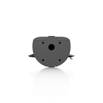 Ubiquiti UACC-AI-MS-4-AM-B UniFi AI Multi Sensor 4 black camera arm mount, straight rear view showing four fixing holes and a central cable opening.