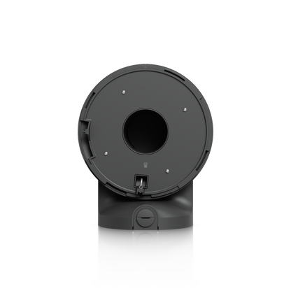 Ubiquiti UACC-AI-MS-4-AM-B UniFi AI Multi Sensor 4 black camera arm mount underside, showing the circular mounting plate, central opening and clip.
