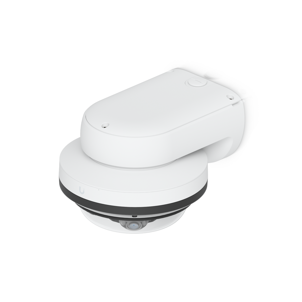 Ubiquiti UACC-AI-MS-4-AM-W UniFi AI Multi Sensor 4 camera arm mount in white, viewed from above with a camera attached beneath the arm.