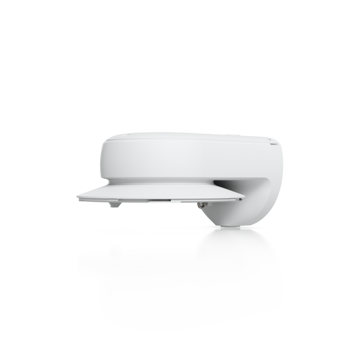 Ubiquiti UACC-AI-MS-4-AM-W UniFi AI Multi Sensor 4 camera arm mount in white, angled view showing the curved support and mounting plate.
