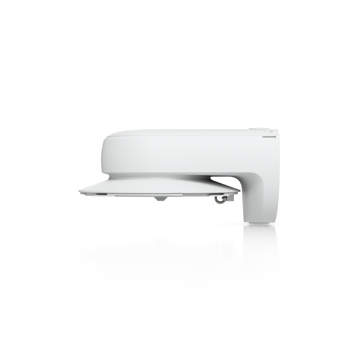 Ubiquiti UACC-AI-MS-4-AM-W UniFi AI Multi Sensor 4 camera arm mount in white, side profile showing the horizontal arm and wall attachment section.