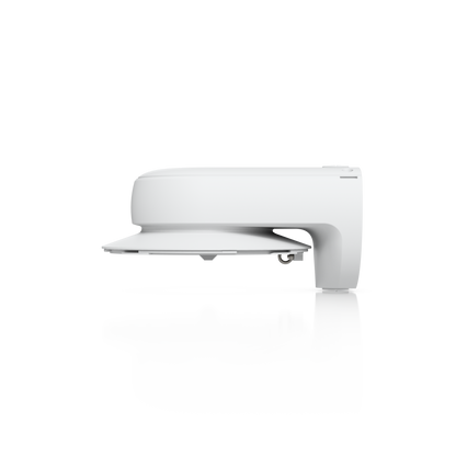 Ubiquiti UACC-AI-MS-4-AM-W UniFi AI Multi Sensor 4 camera arm mount in white, side profile showing the horizontal arm and wall attachment section.