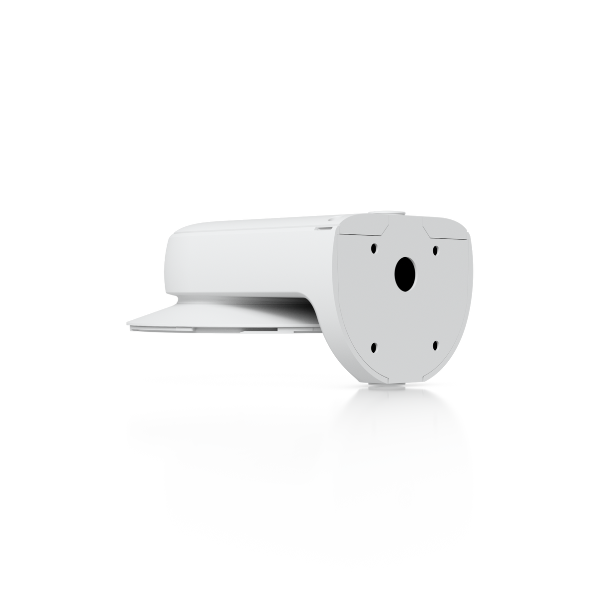 Ubiquiti UACC-AI-MS-4-AM-W UniFi AI Multi Sensor 4 camera arm mount in white, rear three-quarter view showing the backplate and projecting arm.