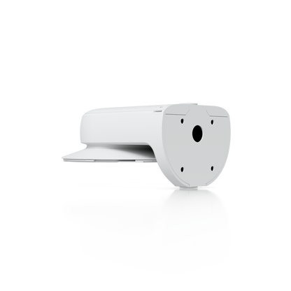 Ubiquiti UACC-AI-MS-4-AM-W UniFi AI Multi Sensor 4 camera arm mount in white, rear three-quarter view showing the backplate and projecting arm.