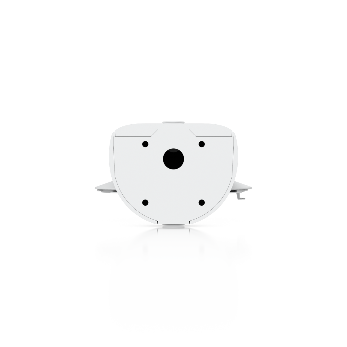 Ubiquiti UACC-AI-MS-4-AM-W UniFi AI Multi Sensor 4 camera arm mount in white, rear view showing four fixing holes and a central cable opening.