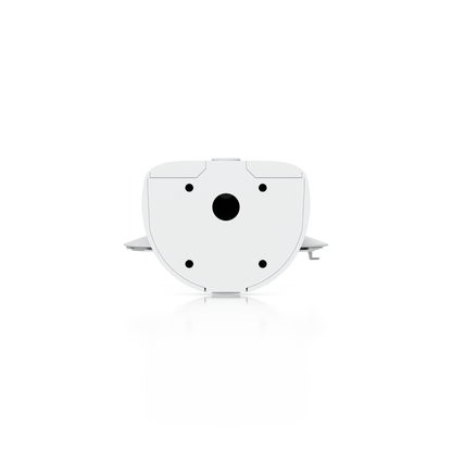 Ubiquiti UACC-AI-MS-4-AM-W UniFi AI Multi Sensor 4 camera arm mount in white, rear view showing four fixing holes and a central cable opening.