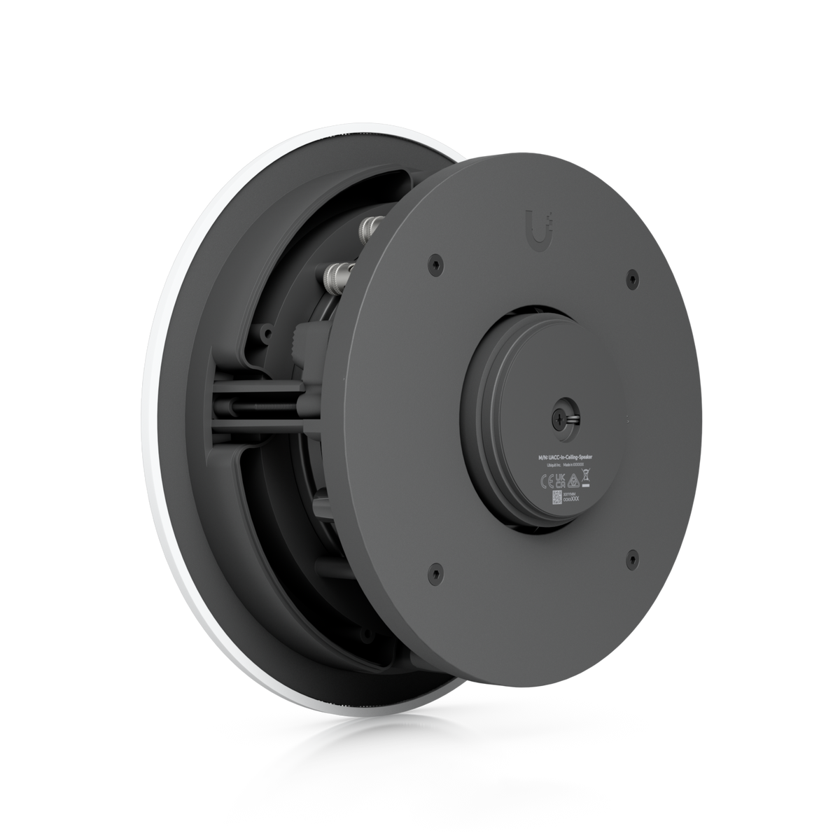 Ubiquiti UACC-In-Ceiling-Speaker UniFi In-Ceiling Speaker rear three-quarter view showing backplate and internal mounting structure