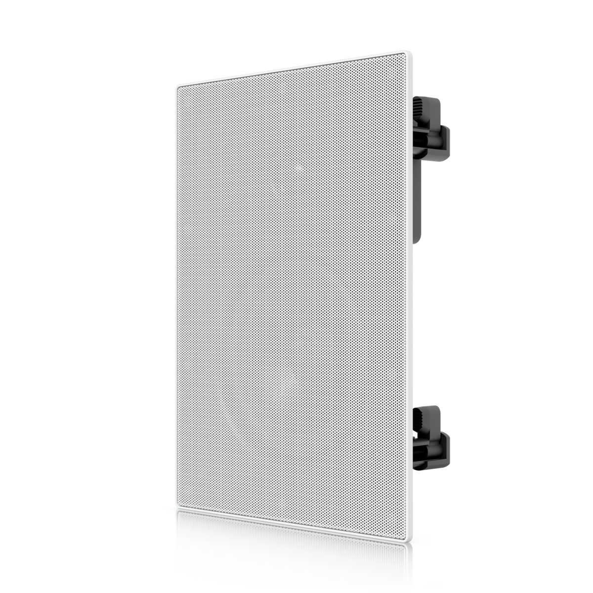 Ubiquiti UACC-In-Wall-Speaker UniFi In-Wall Speaker angled front view showing perforated grille and rear mounting clamps