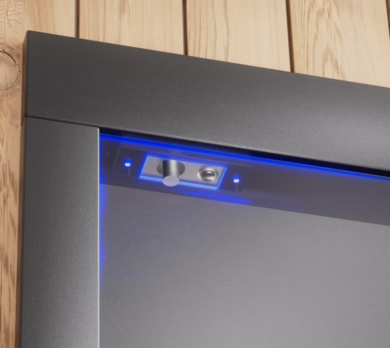 Ubiquiti UACC-Lock-Bolt-Secure UniFi Fail-Secure Bolt Lock installed in a metal door frame with illuminated access indicator