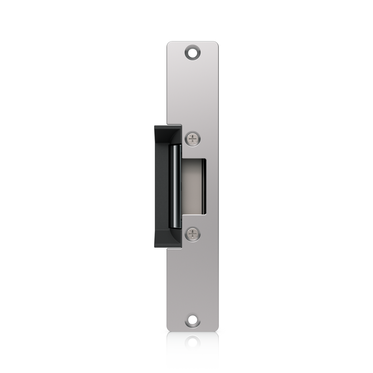 Ubiquiti UACC-Lock-Strike-Safe-15mm UniFi Standard 15mm Fail-Safe Strike Lock, front view showing long faceplate, latch keeper and mounting holes
