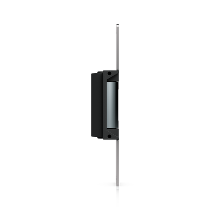 Ubiquiti UACC-Lock-Strike-Safe-15mm UniFi Standard 15mm Fail-Safe Strike Lock, side profile with long faceplate on the right and central lock housing