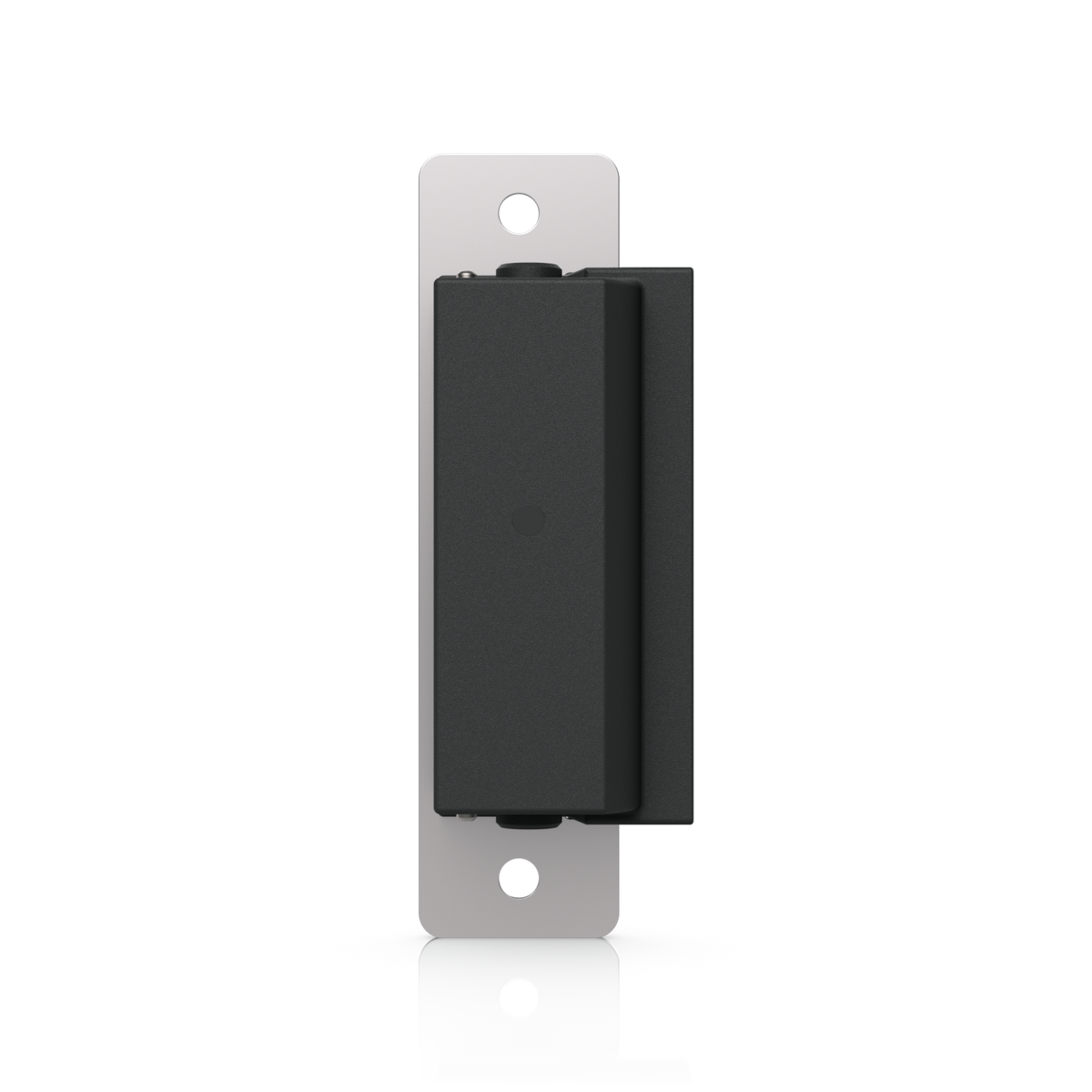 Ubiquiti UACC-Lock-Strike-Safe-15mm UniFi Standard 15mm Fail-Safe Strike Lock, rear view showing lock housing and short faceplate mounting holes
