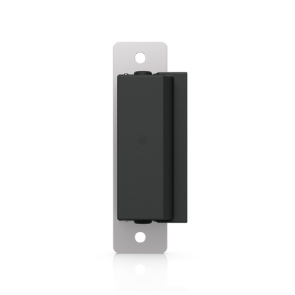 Ubiquiti UACC-Lock-Strike-Safe-15mm UniFi Standard 15mm Fail-Safe Strike Lock, rear view showing lock housing and short faceplate mounting holes