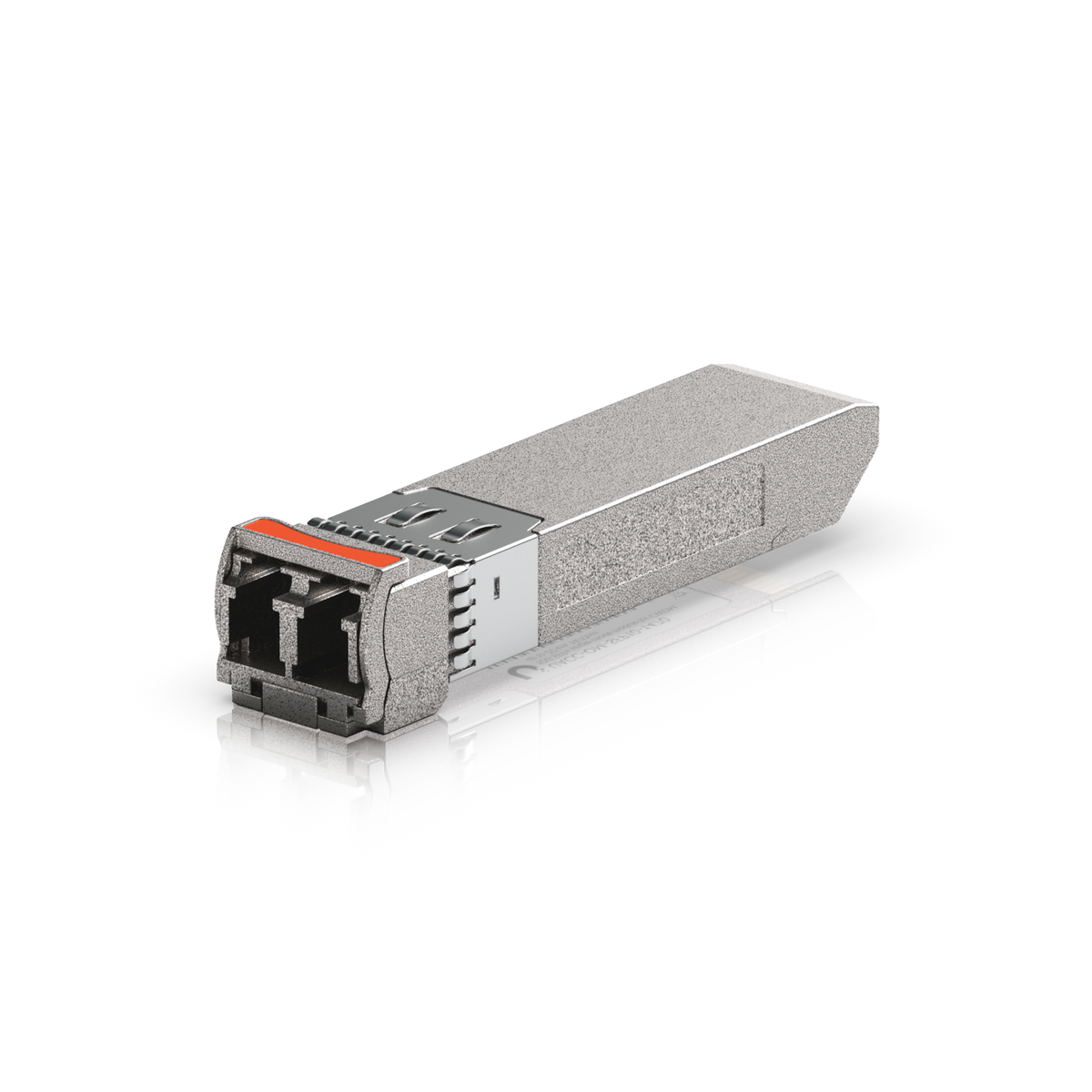 Ubiquiti UACC-OM-SFP10-1470 UniFi 10G CWDM single-mode optical module showing duplex LC fibre ports, release latch and metal housing.