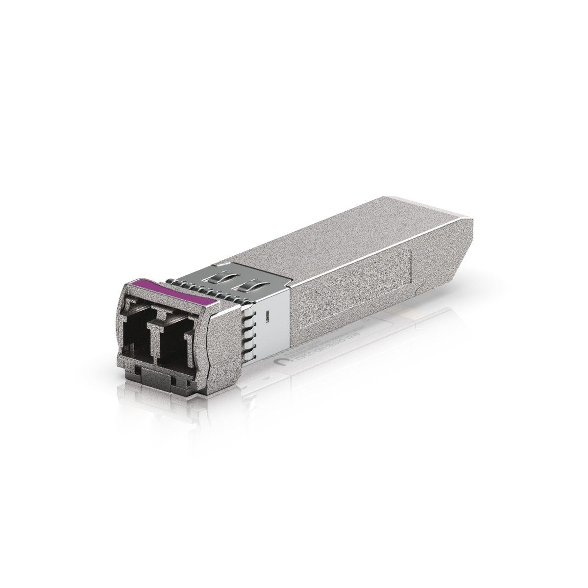 Ubiquiti UACC-OM-SFP10-1510 UniFi 10G CWDM optical module angled view showing duplex LC port and metal SFP+ housing