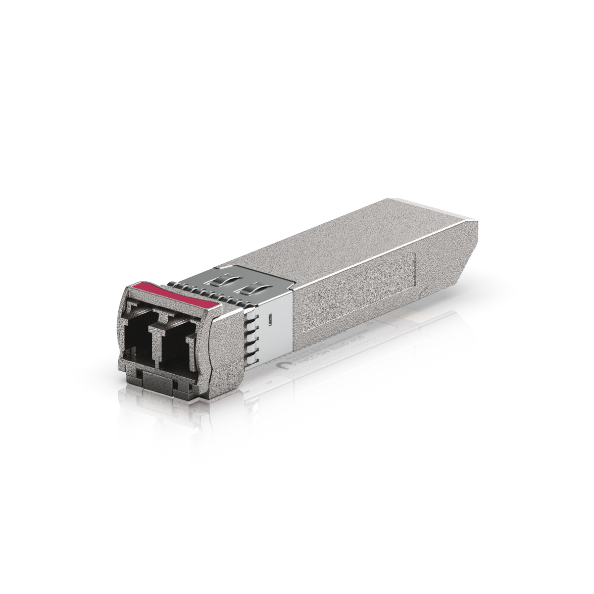 Ubiquiti UACC-OM-SFP10-1570 UniFi 10G CWDM optical transceiver, angled front view showing duplex LC port and red identifier tab