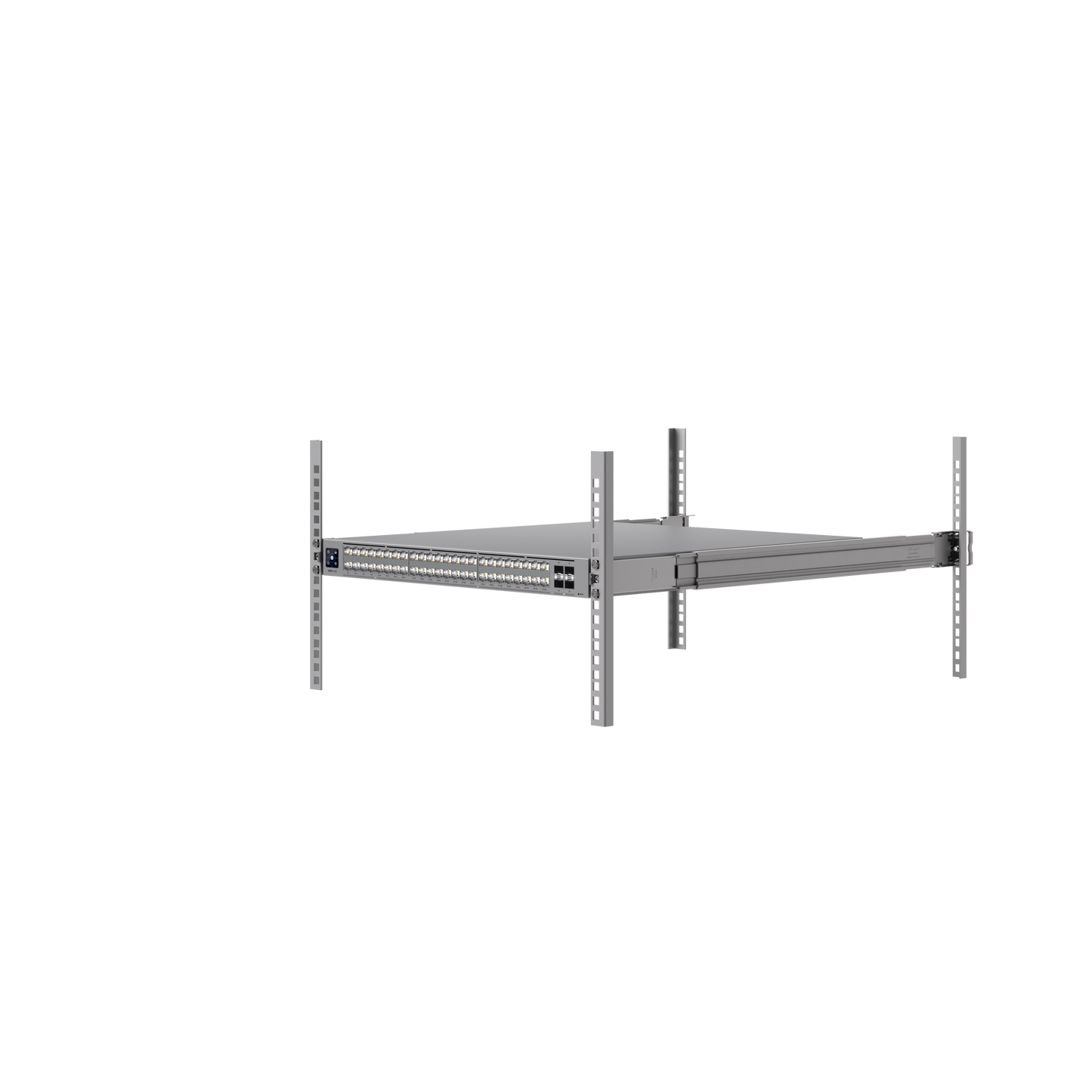 Rackmount switch secured inside a server rack using Ubiquiti UACC-Rack-Rails-Slide UniFi Sliding Rack Rails