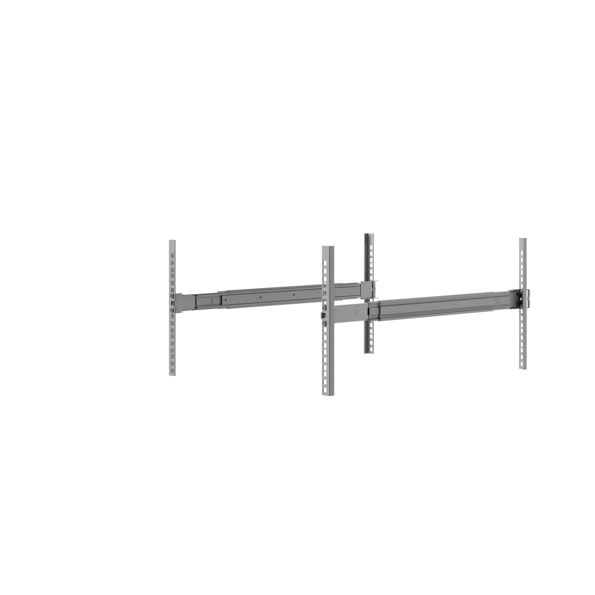 UniFi Sliding Rack Rails installed between front and rear server rack posts without mounted equipment