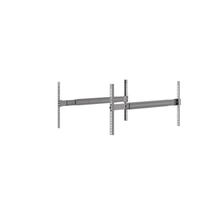 UniFi Sliding Rack Rails installed between front and rear server rack posts without mounted equipment